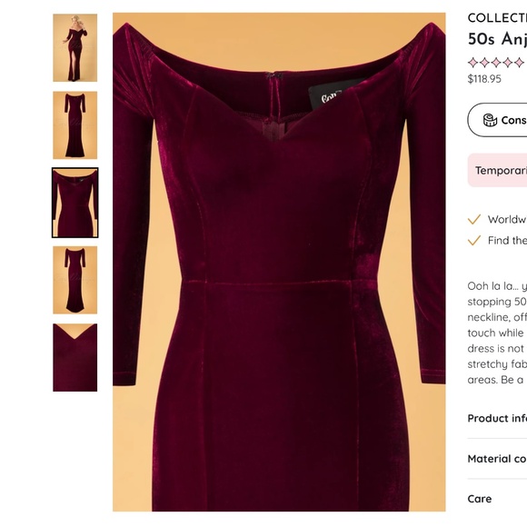Collectif clothing 50s Anjelica Velvet Maxi Dress in Wine Medium uk12 - Picture 3 of 7